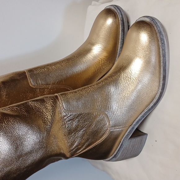 NEW FREE People essential tall slouch boots gold NIB $298 - Picture 3 of 11